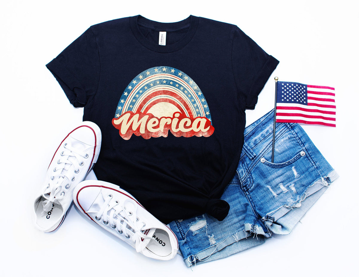4th of July Rainbow Merica ShirtFreedom ShirtFourth Of July ShirtPatriotic ShirtIndependence Day ShirtsPatriotic Family Shirts Graphic Tee – Feel-Good Design · Top Pick For Any Outfit