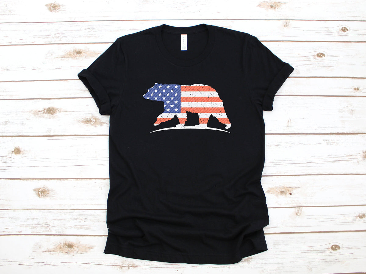 Bear American Flag TShirt USA Brown Bear Shirt July 4th Black Bear Tank Top Hoodie Sweatshirt Long Sleeve Apparel Gift Hoodie – Aesthetic Look · Great Gift For Fans