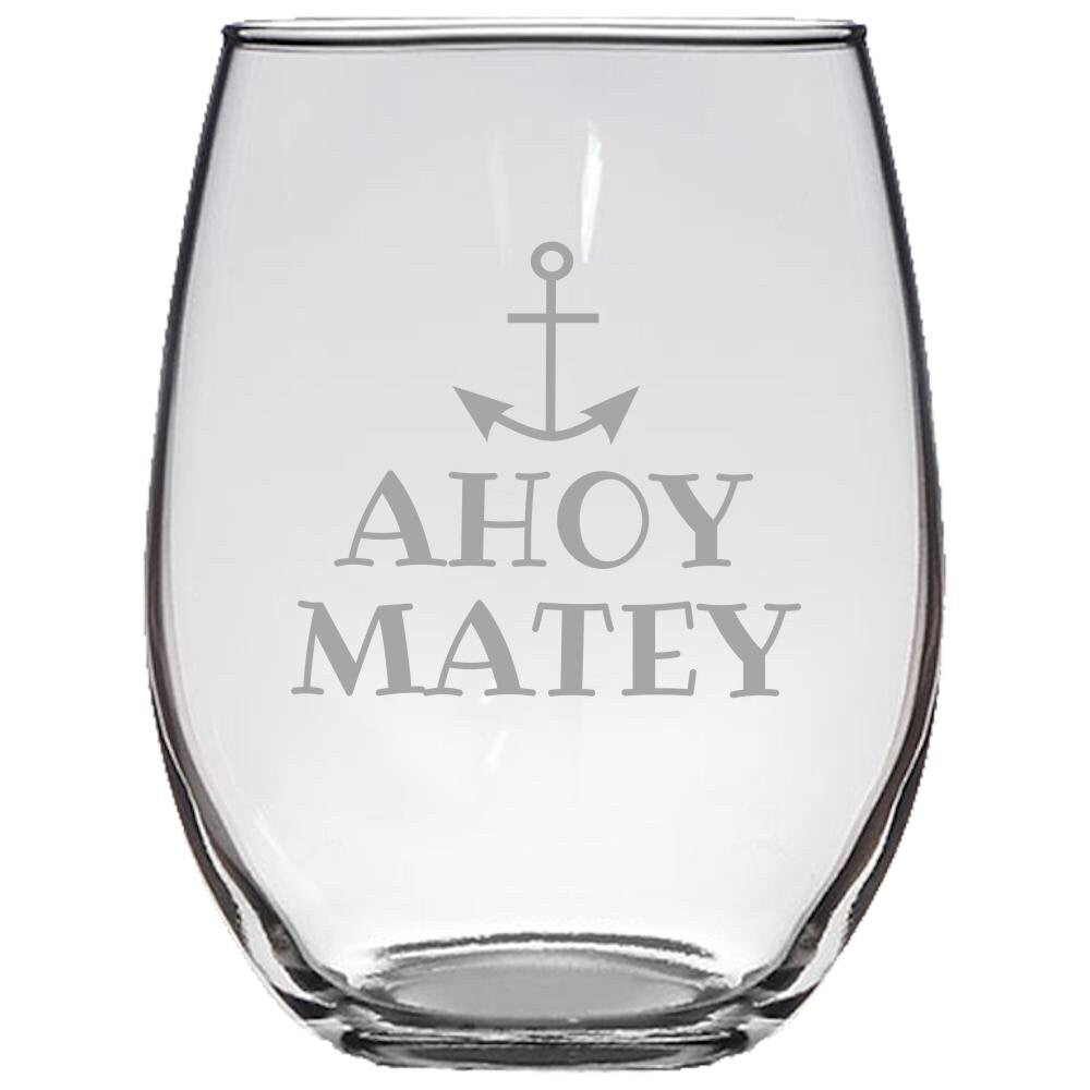 Sailing Gift Idea Boating Stemless Wine Glass Sailor Gift Yachting Gift Ahoy Matey Graphic Tee – Everyday Comfort · Top Pick For Any Outfit