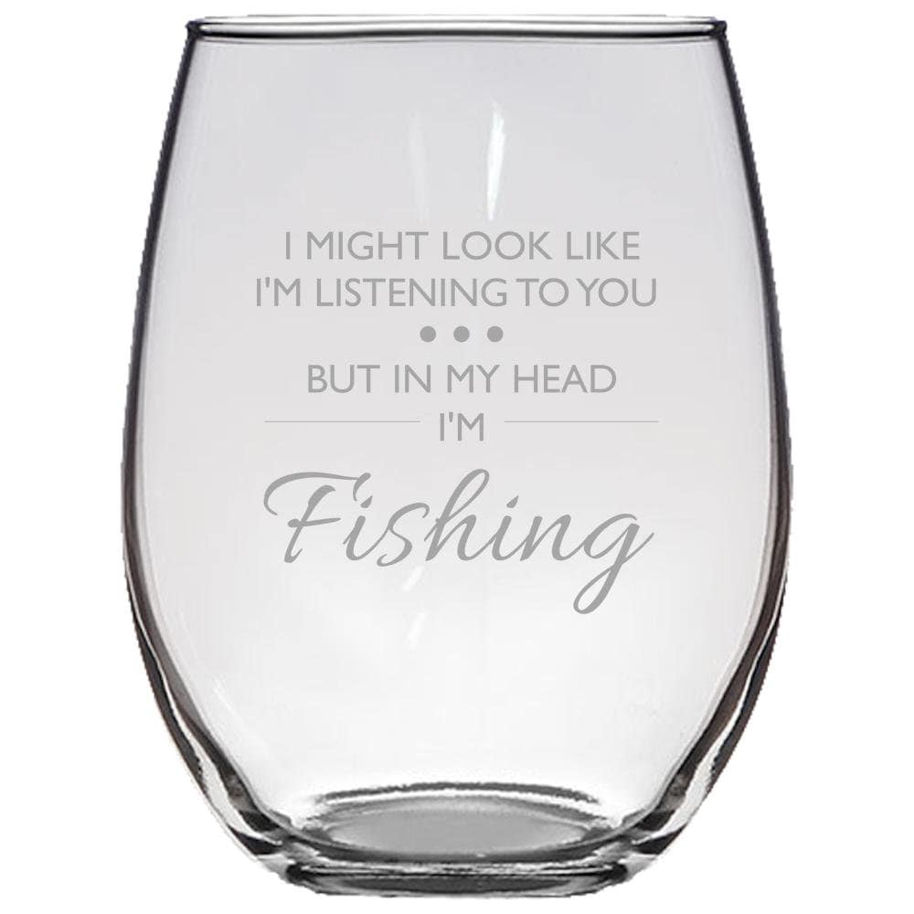 Funny Fishing Present Stemless Wine Glass Fisherman Gift Birthday Present Fisherman Wine Glass In My Head I39m Fishing Graphic Tee – Fan Favorite · Top Pick For Any Outfit