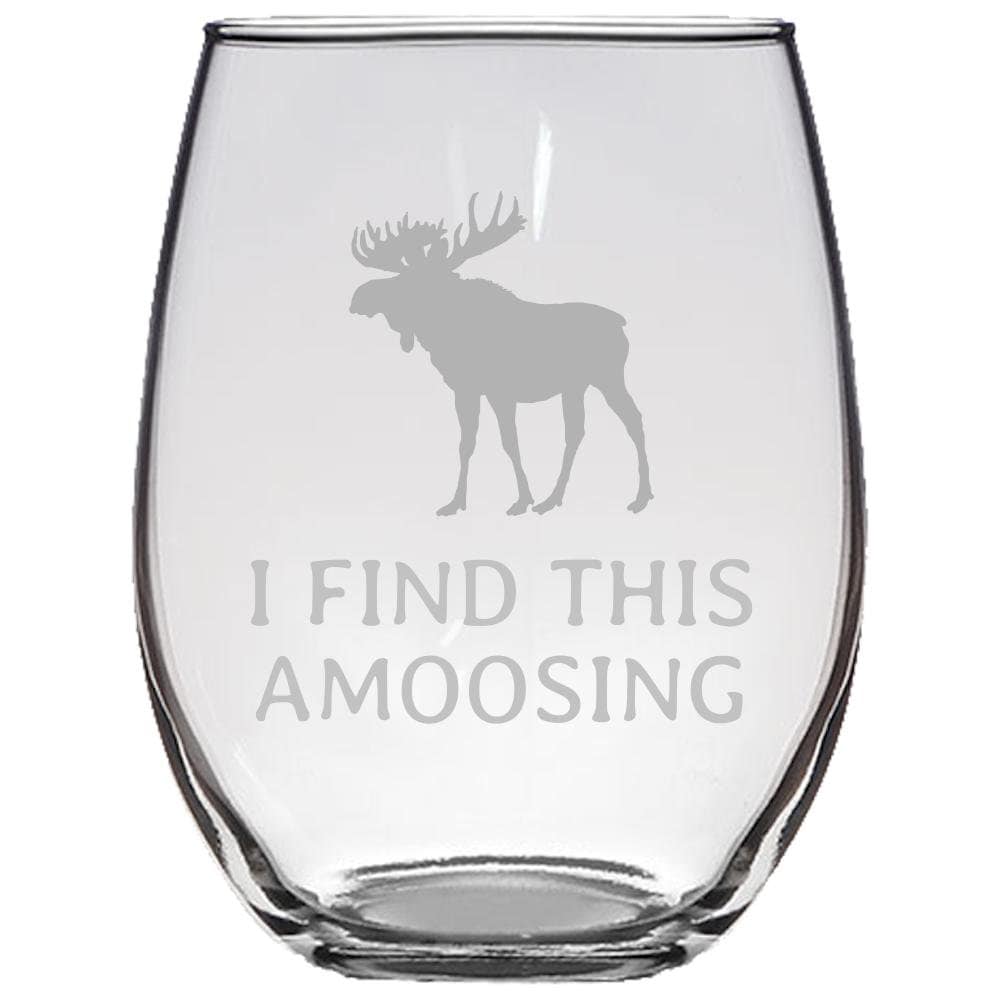 Moose Gifts Moose Lover Gift Moose Present Moose Stemless Wine Glass I Find This Amoosing Graphic Tee – Everyday Comfort · High-Quality Print