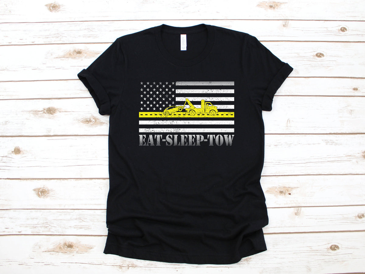 Eat Sleep Tow Shirt Thin Yellow Line American Flag USA Funny Tow Trucker TShirt Tank Top Hoodie Sweatshirt Long Sleeve Hoodie – Aesthetic Look · High-Quality Print