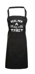 Baking Apron Birthday Gifts For Dad Mens Bbq Apron Cooking Apron With Pocket Real Men Play With Fire Mens Apron Barbecue Apron Chef Baking Graphic Tee – Soft Feel · Great Gift For Fans