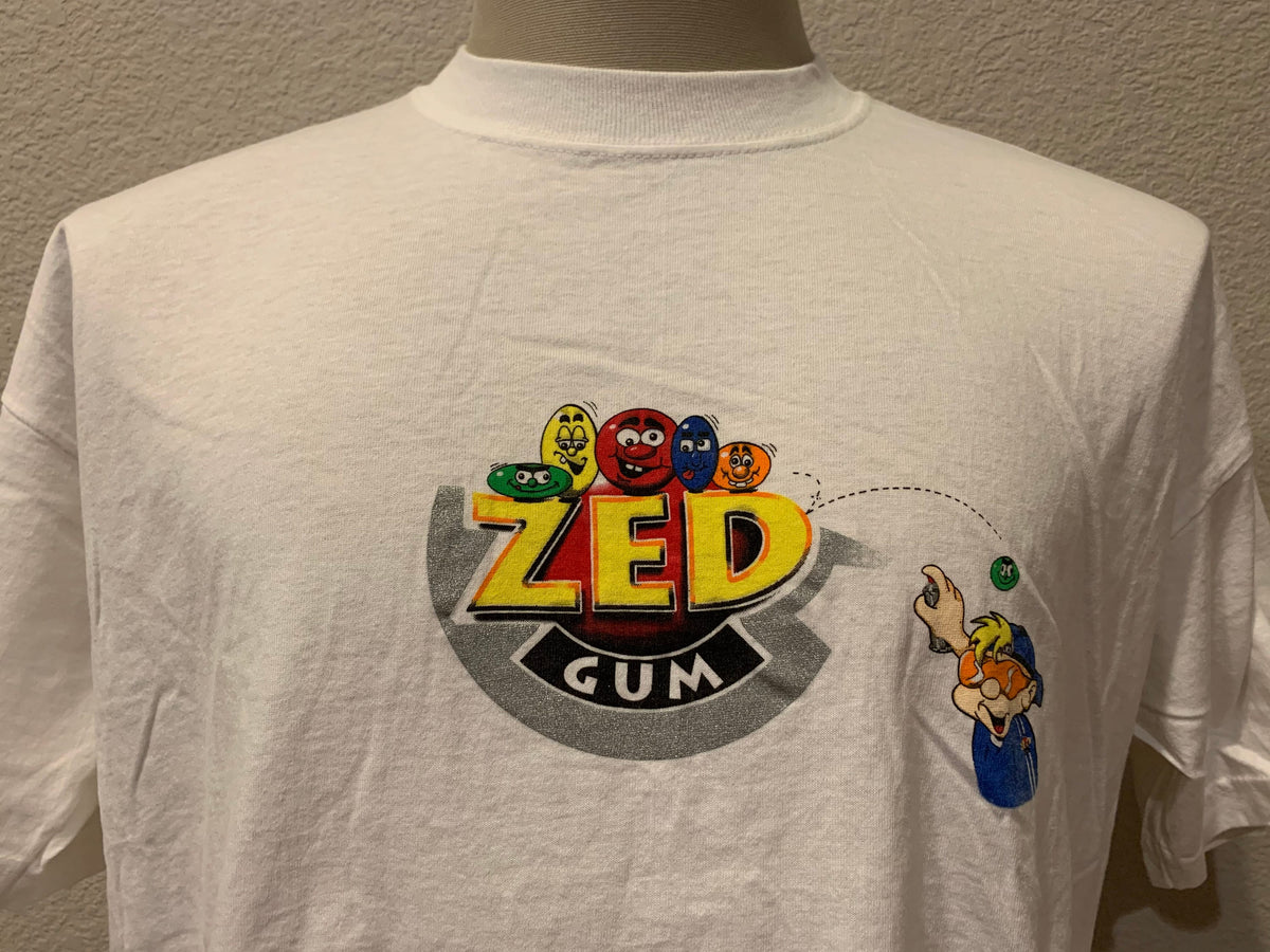 Vintage 90s Zed Bubble Gum Candy White T Shirt Size XL Graphic Tee – Bold Style · Trending Graphic Apparel