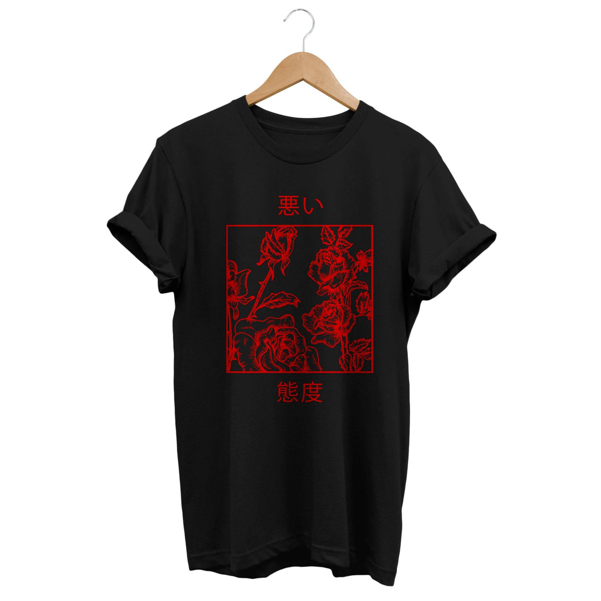 Japanese Red Roses T shirt Bad Attitudes Aesthetic Shirt Japan Streetwear Tumblr Clothing Soft Grunge Clothes Kanji Apparel J Fashion Graphic Tee – Feel-Good Design · Trending Graphic Apparel