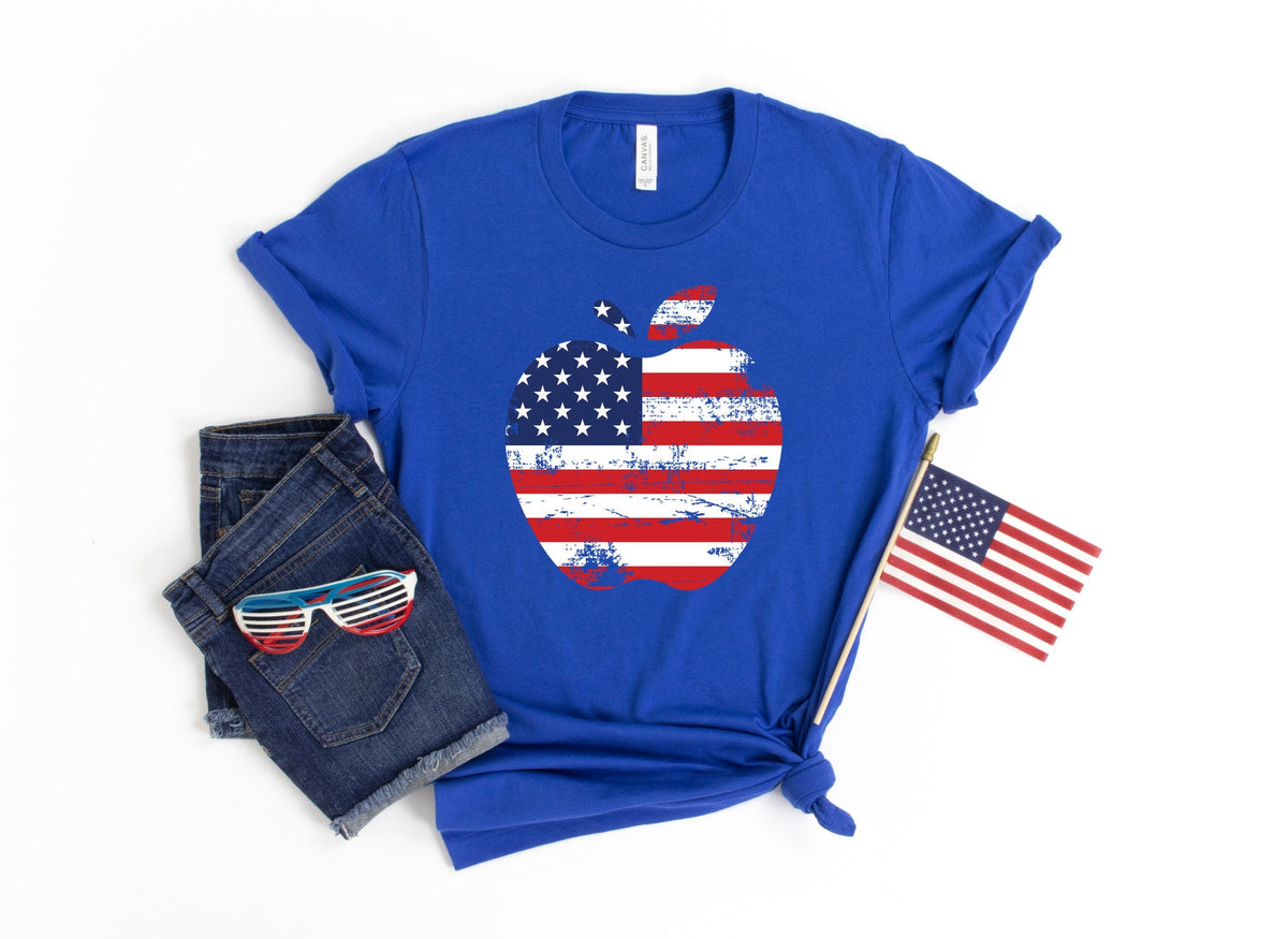 Teacher USA Flag Shirt Patriotic July 4th Apple Teacher Tee Womens Tee Cute Gifts for Teachers Long Sleeve Hoodie Sweatshirt Tank Top Hoodie – Bold Style · Must-Have Style