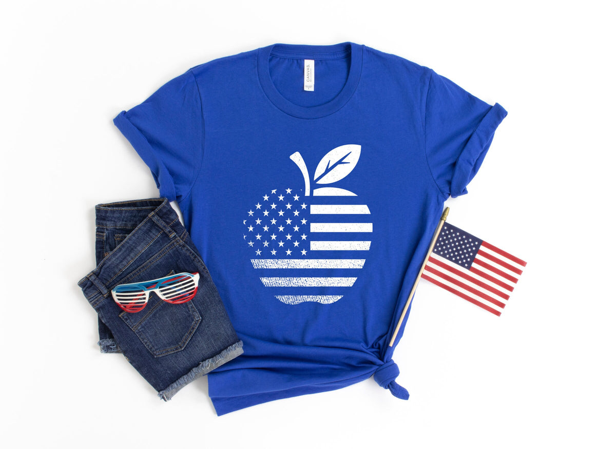Teacher Apple USA Flag Shirt Patriotic July 4th Teacher Tee Womens Tee Cute Gifts for Teachers Long Sleeve Hoodie Sweatshirt Tank Top Hoodie – Everyday Comfort · Great Gift For Fans