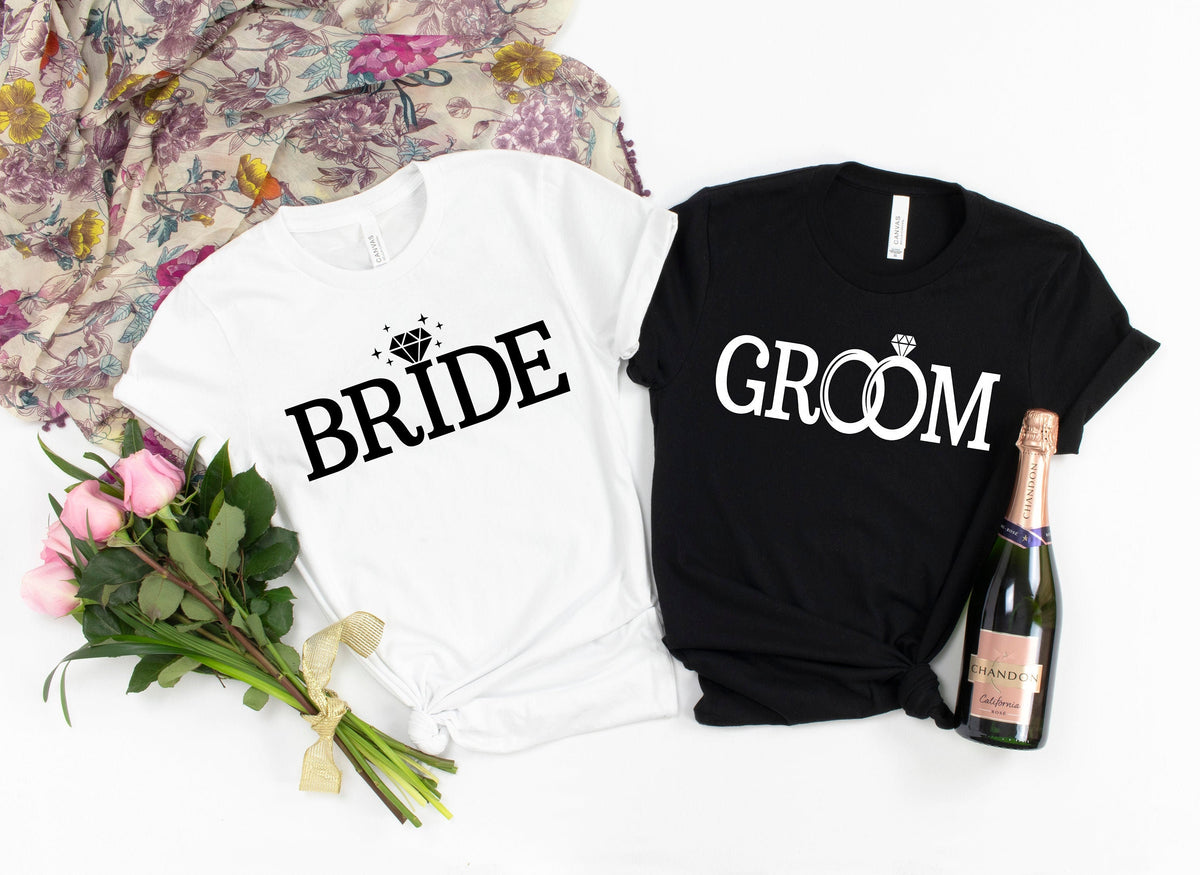 Bride and Groom ShirtWedding ShirtBride Groom Shirt SetJust Married ShirtHoneymoon TShirtsMr Mrs ShirtNewly Married Tee Graphic Tee – Feel-Good Design · Top Pick For Any Outfit