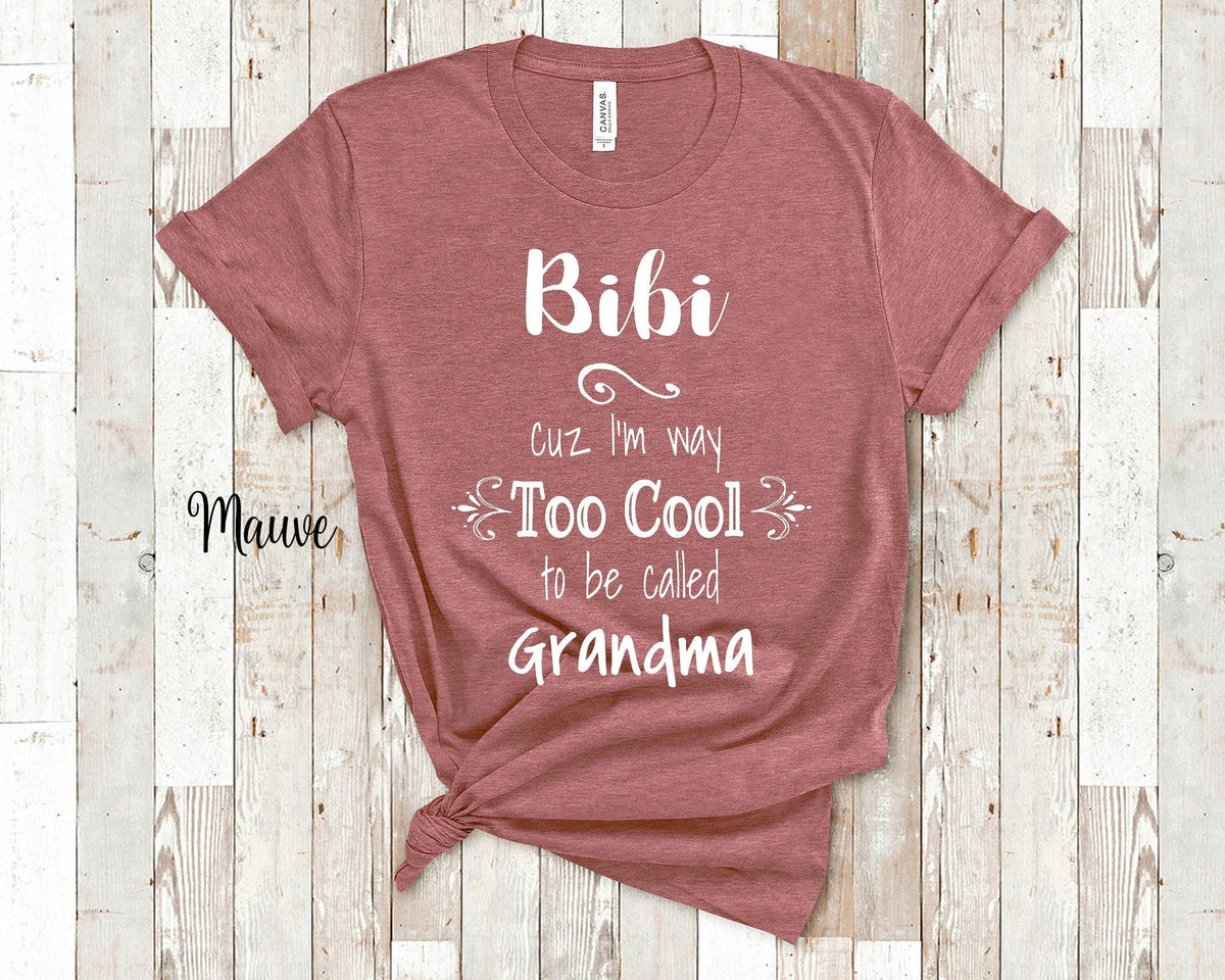 Too Cool Bibi Grandma Tshirt African Uzbek or Swahili Grandmother Gift Idea for Mother39s Day Birthday Christmas or Pregnancy Reveal Graphic Tee – Premium Graphic · Great Gift For Fans