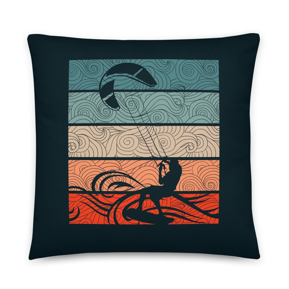 Retro Line Art Waves Kite Boarding Throw Pillow Graphic Tee – Easygoing Wear · Top Pick For Any Outfit