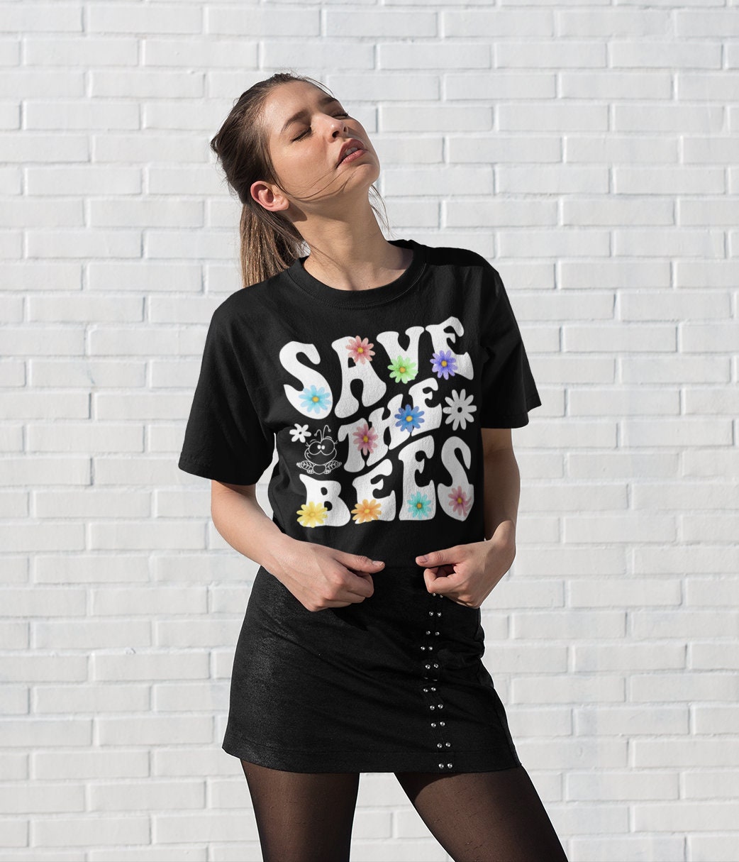 Save The Bees Shirt Insect Bug Tshirt Bee Kind Graphic Tee Retro Floral T Shirt Earth day Print Meme Quote Saying Farm Gardening Plant Graphic Tee – Fan Favorite · High-Quality Print