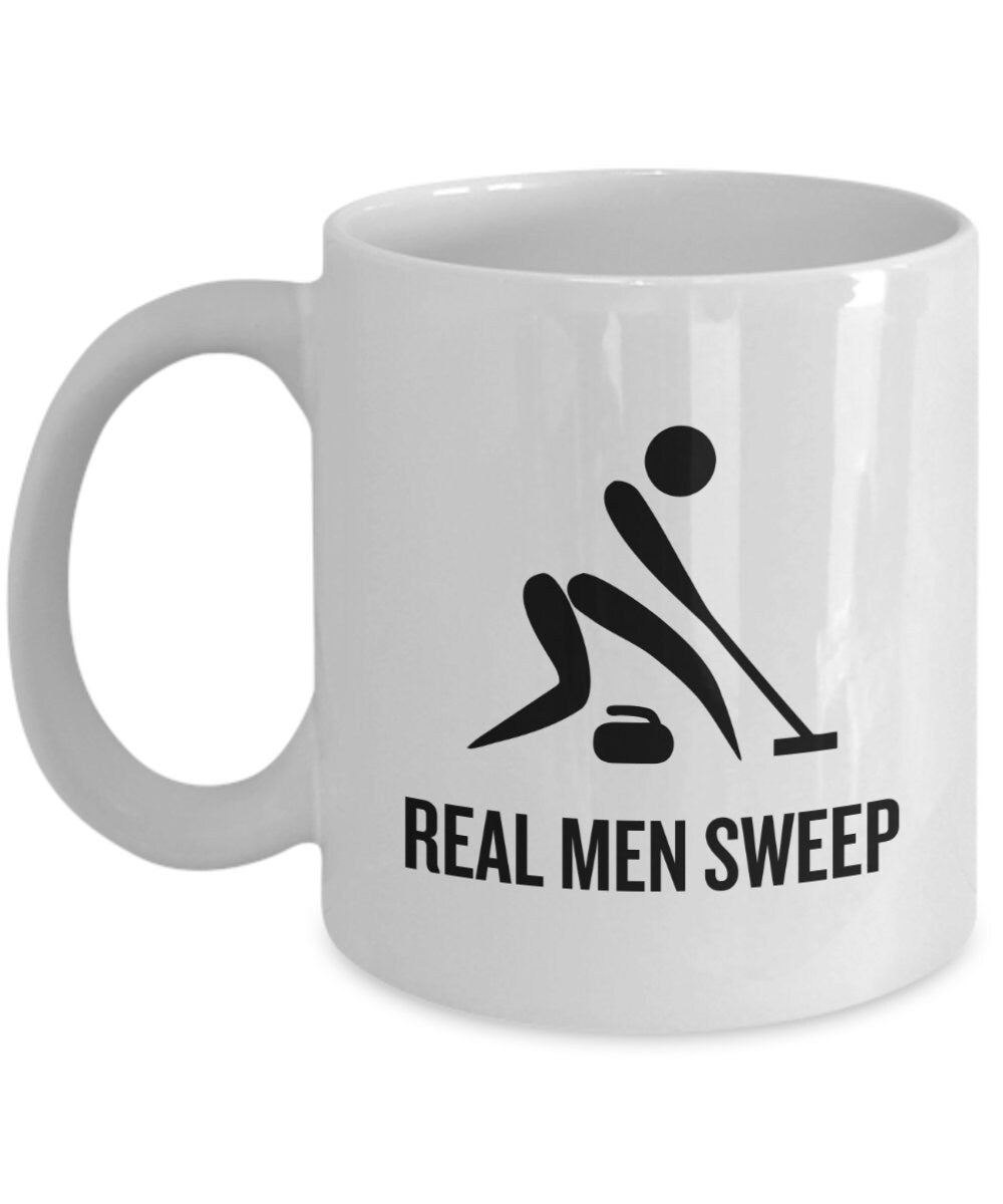 Funny Curling Coffee Mug Curling Gifts Curler Present Real Men Sweep Graphic Tee – Warm & Stylish · Top Pick For Any Outfit