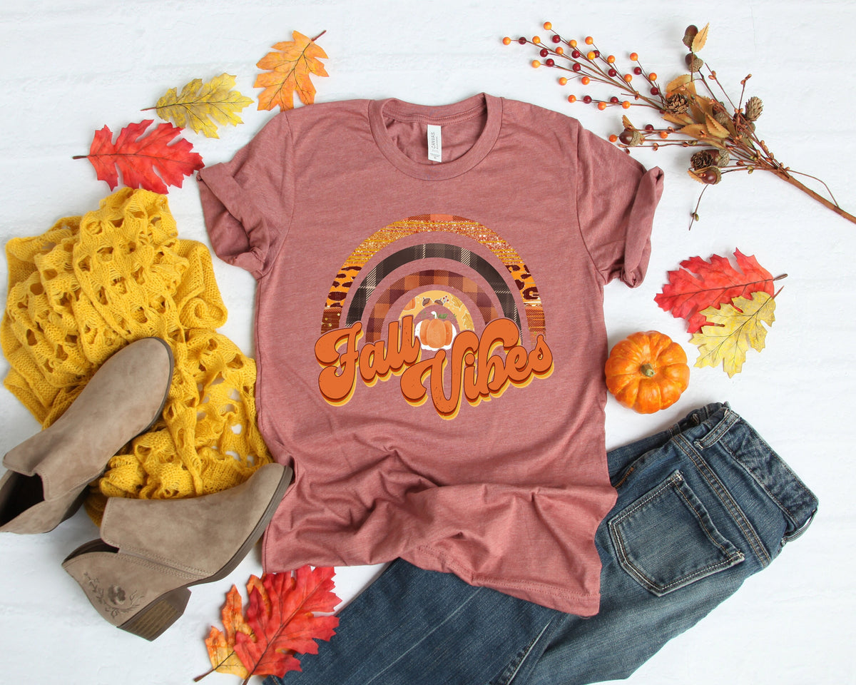 Fall Vibes Retro ShirtFall Vibes Rainbow Pumpkin ShirtThanksgiving Vacation ShirtFamily Thanksgiving ShirtThanksgiving Dinner Shirt Graphic Tee – Premium Graphic · Must-Have Style