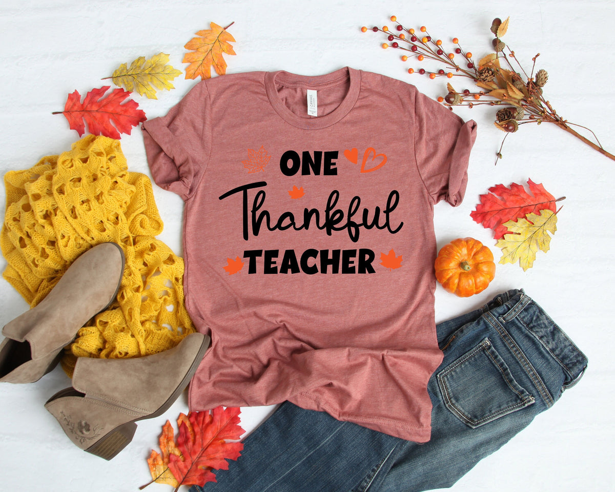 Thanksgiving Teacher ShirtOne Thankful ShirtThanksgiving Vacation ShirtFamily Thanksgiving ShirtThanksgiving Dinner ShirtTeacher Gift Graphic Tee – Easygoing Wear · Must-Have Style