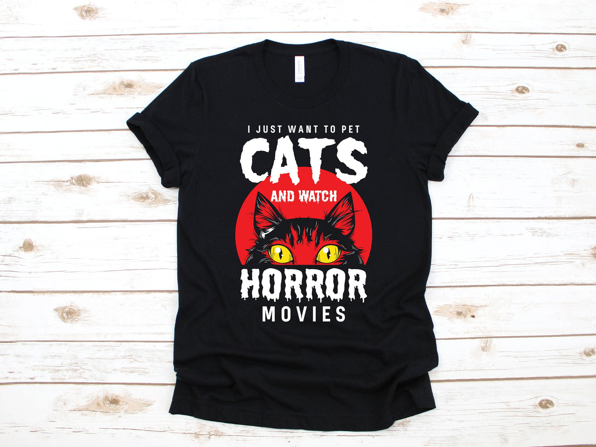 Cats And Horror Movies TShirt Cat Scary Movies Halloween Hoodie Sweatshirt Long Sleeve Kids Tee Apparel Gift Hoodie – Premium Graphic · High-Quality Print
