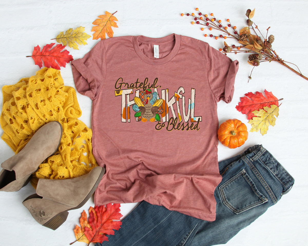 GratefulThankful Blessed with Turkey ShirtFall Vibes ShirtFall Turkey ShirtThanksgiving Dinner ShirtThankful ShirtGrateful Shirt Graphic Tee – Premium Graphic · Top Pick For Any Outfit