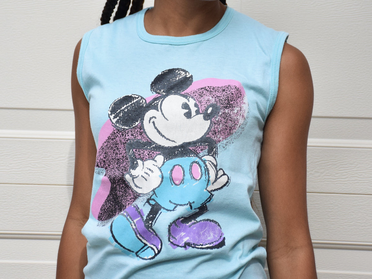 Vintage 80s Mickey Mouse Bright Pastel Teal T Shirt Size S Graphic Tee – Soft Feel · Must-Have Style
