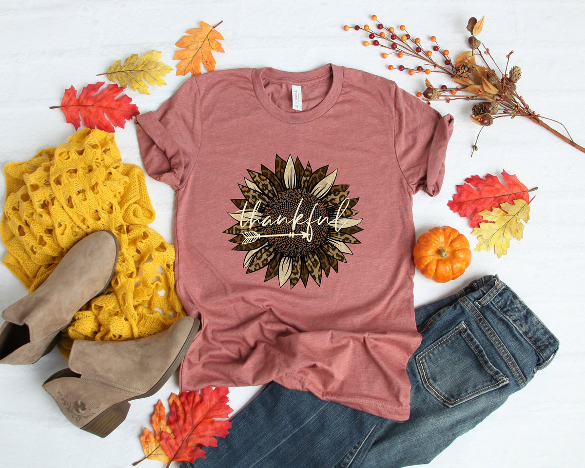 Thankful Sunflower Leopard ShirtThanksgiving ShirtThanksgiving Family ShirtsThanksgiving ShirtsThankful Grateful Blessed Shirt Graphic Tee – Warm & Stylish · Great Gift For Fans