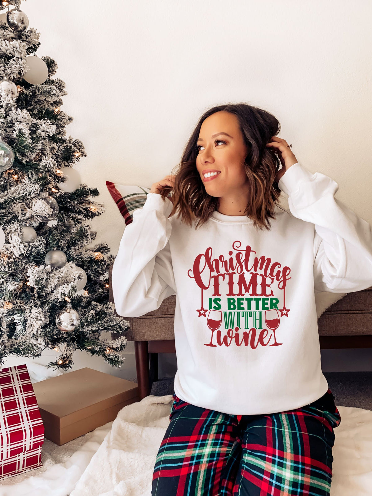 Womens Christmas Jumper Sweatshirt Christmas Time Is Better With Wine Ladies Xmas Jumper Christmas Top Holiday Season Sweatshirt – Easygoing Wear · Great Gift For Fans