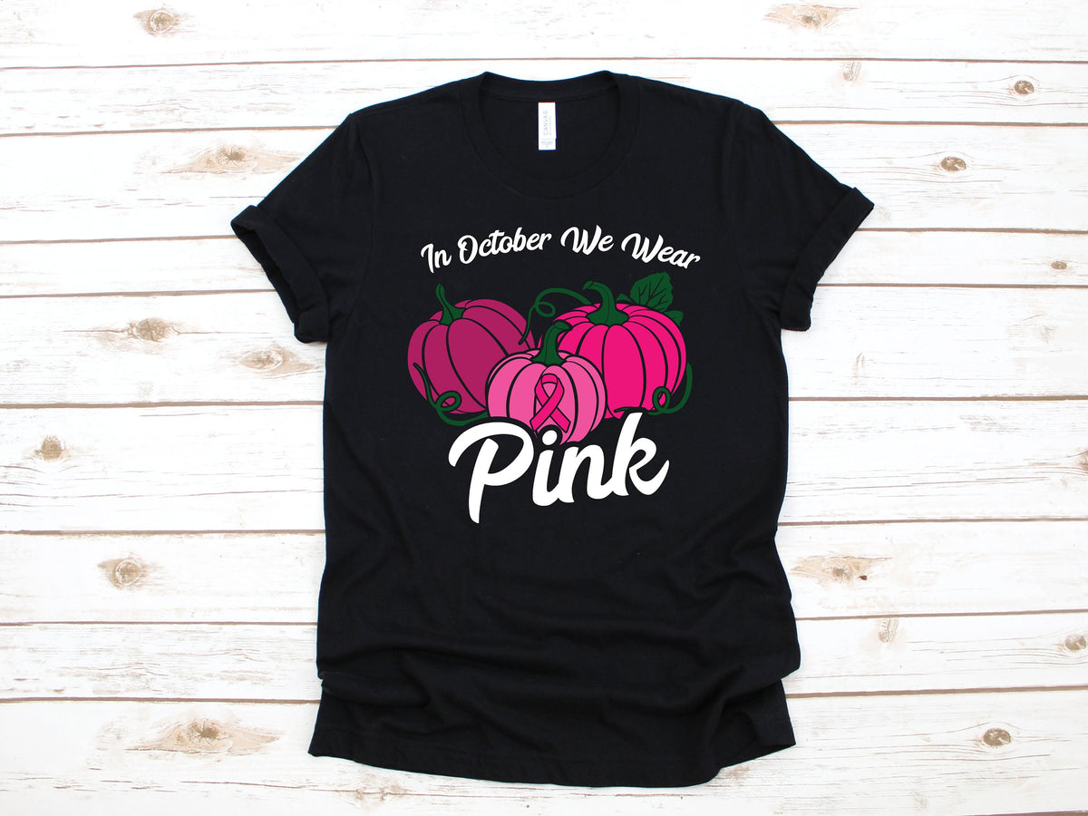 October We Wear Pink TShirt Breast Cancer Awareness Pumpkin Tank Top Hoodie Sweatshirt Long Sleeve Kids Tee Apparel Gift Hoodie – Cozy Vibes · High-Quality Print