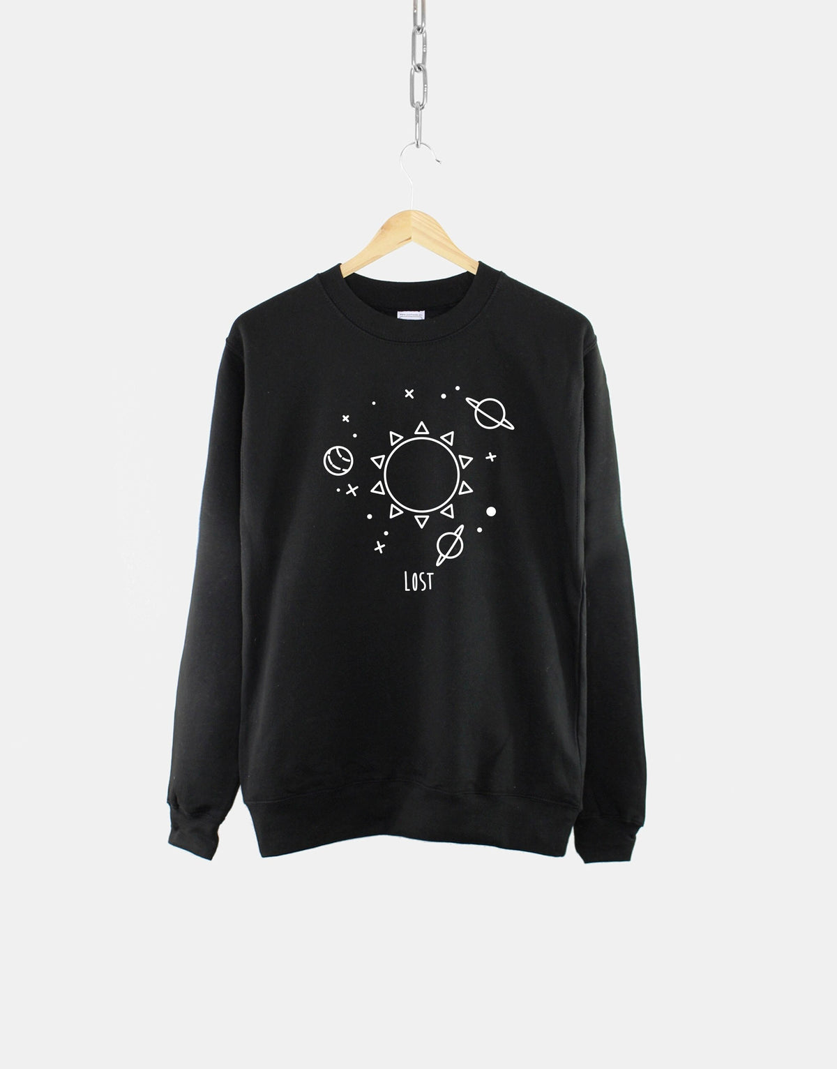 Space Sweatshirt Lost in Space Simplistic Space Sweater Astrology Celestial Jumper Sweatshirt – Cozy Vibes · High-Quality Print