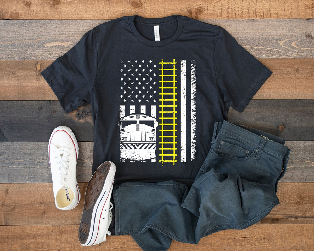Railroad Train USA Flag TShirt American Train Conductor Tank Top Hoodie Sweatshirt Long Sleeve Kids Tee Apparel Gift Hoodie – Warm & Stylish · Perfect For Daily Wear