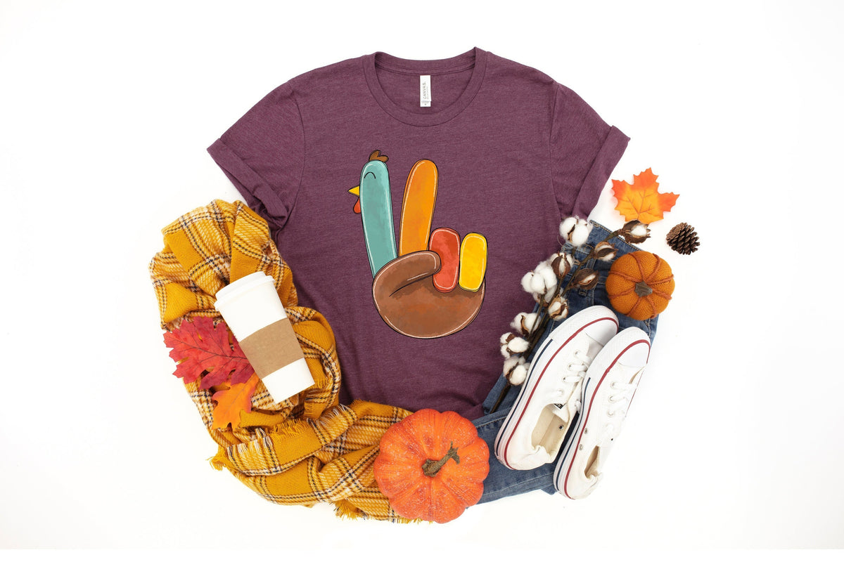 Peace Sign Turkey ShirtThanksgiving Family Matching ShirtThanksgiving ShirtThankful Grateful Blessed ShirtThanksgiving Dinner Shirt Graphic Tee – Warm & Stylish · Perfect For Daily Wear