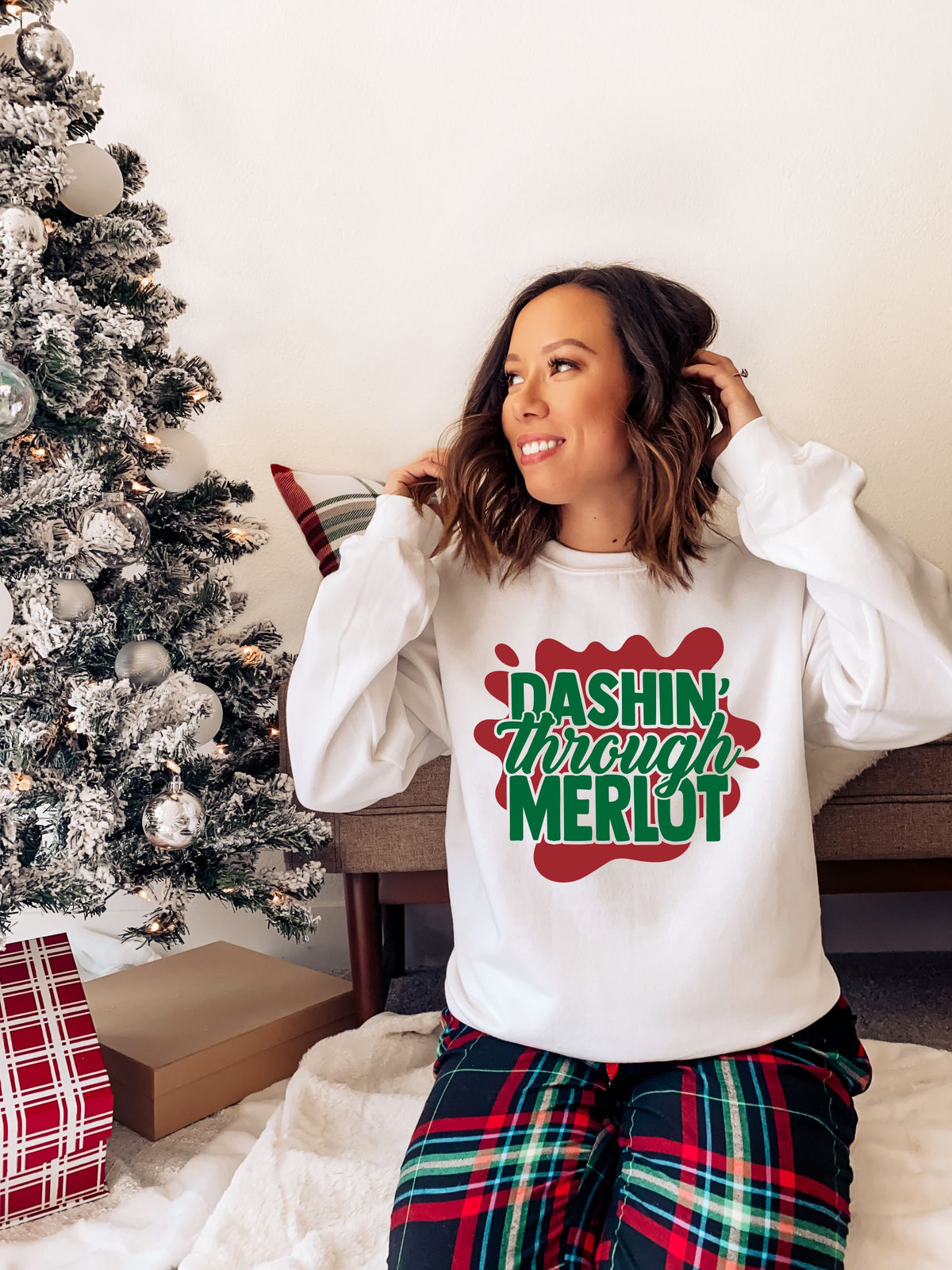 Womens Christmas Jumper Sweatshirt Dashin Through Merlot Ladies Xmas Jumper Christmas Top Holiday Season Sweatshirt – Soft Feel · Great Gift For Fans