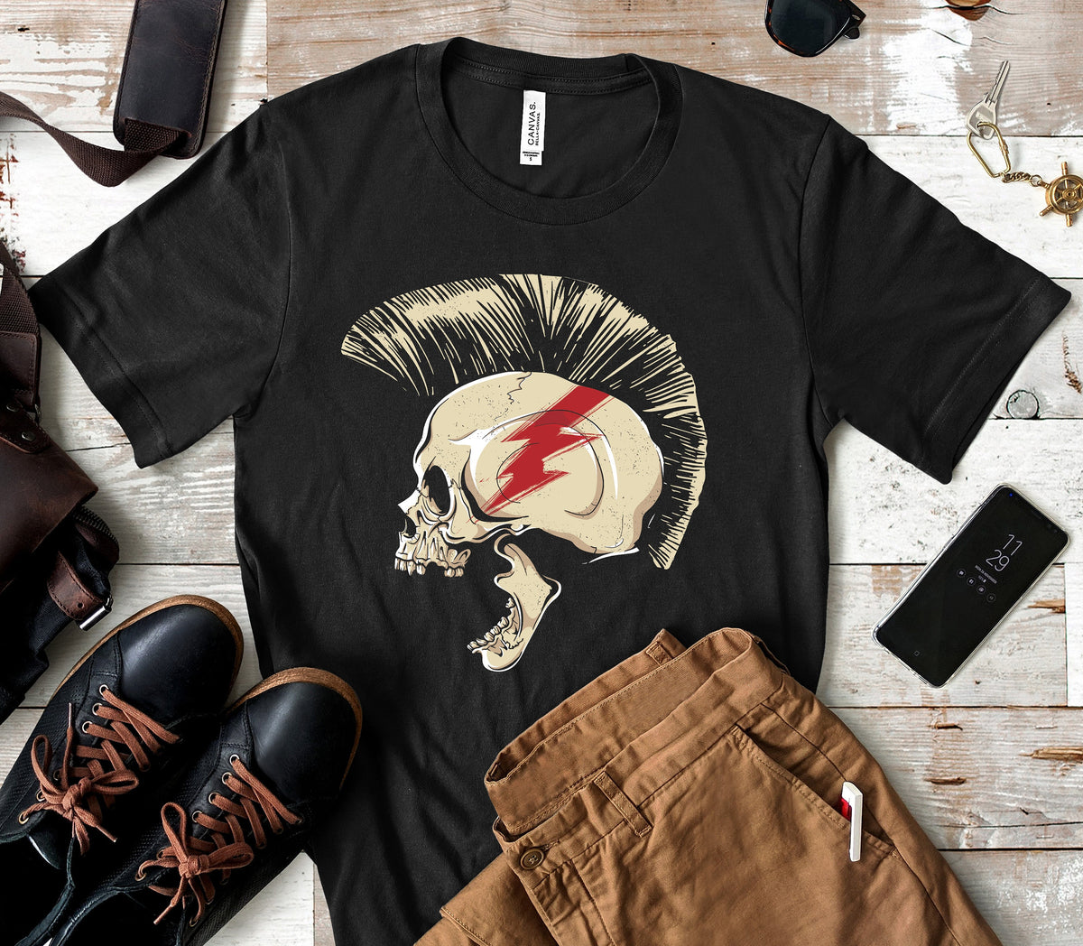 Punk Rock Skull Mohawk TShirt Cool Rock Music Tank Top Hoodie Gothi Sweatshirt Long Sleeve Kids Tee Apparel Gift Hoodie – Premium Graphic · Perfect For Daily Wear