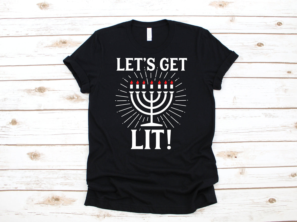 Lets Get lit Hanukkah TShirt Funny Menorah Tee Tank Top Hoodie Sweatshirt Long Sleeve Hoodie – Warm & Stylish · Great Gift For Fans