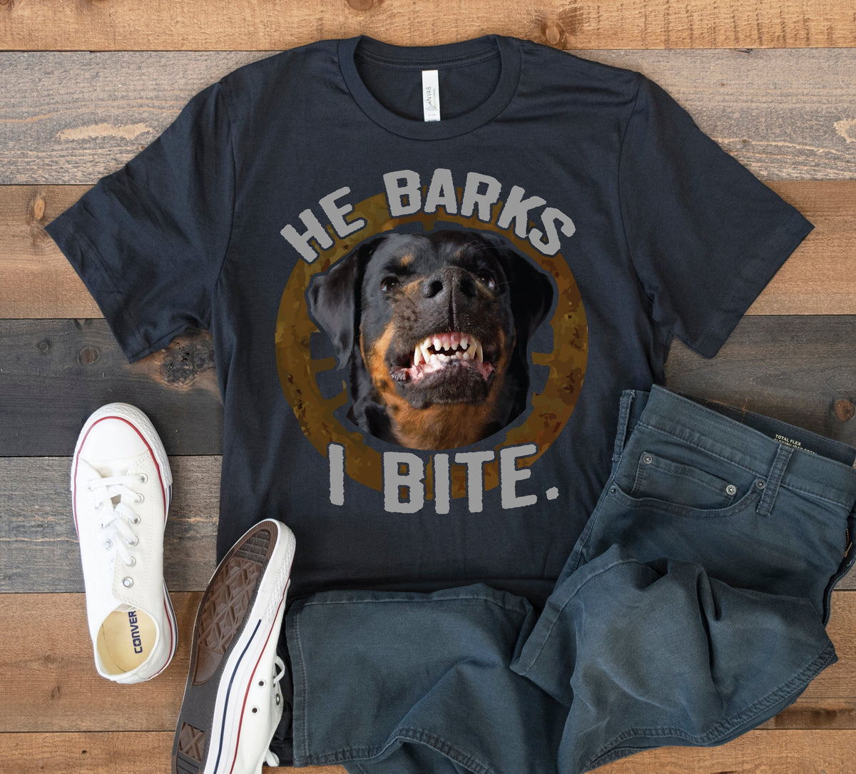Rottweiler TShirt He Barks I Bite Tee Tank Top Hoodie Sweatshirt Long Sleeve Kids Tee Apparel Gift Hoodie – Aesthetic Look · High-Quality Print