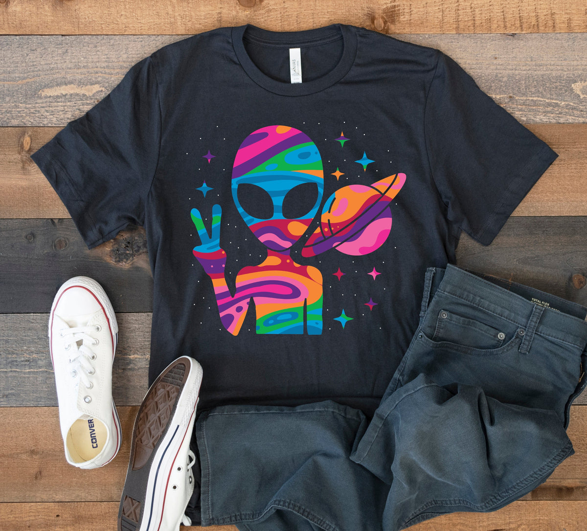 Colorful Alien Peace TShirt Psychedelic Aliens Tank Top Hoodie Sweatshirt Long Sleeve Kids Tee Apparel Gift Hoodie – Aesthetic Look · Must-Have Style