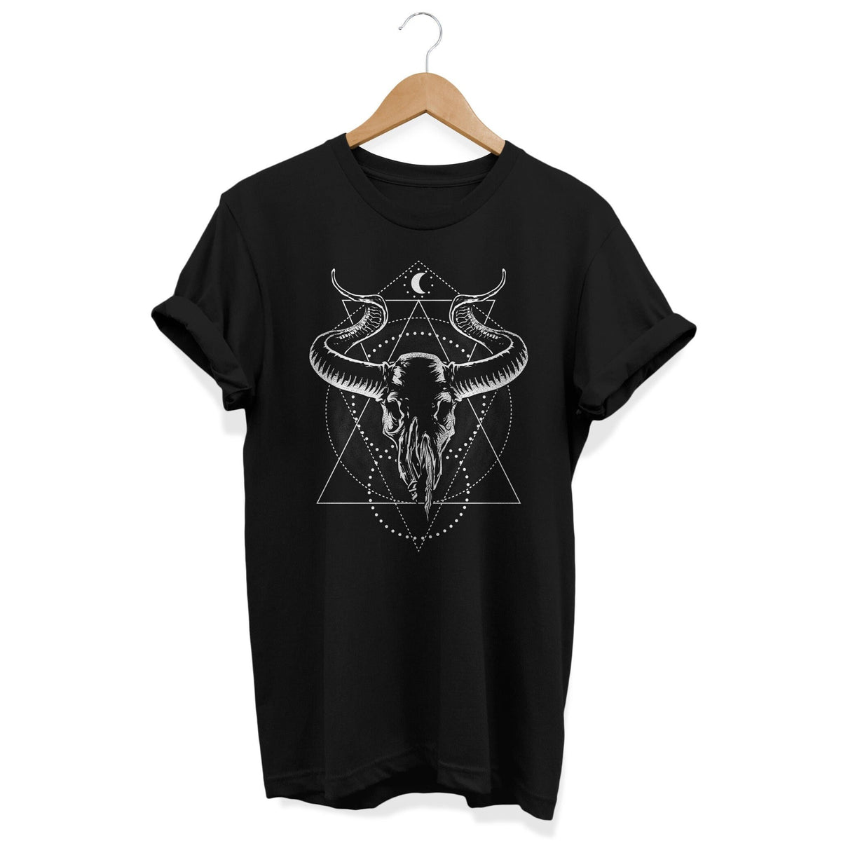 Mystical Skull Crescent Moon T Shirt Goth Style Shirt Occult Graphic Tee Graphic Tee – Everyday Comfort · Perfect For Daily Wear