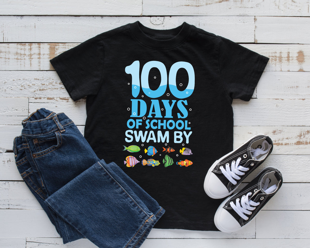 100 Days Swam By TShirt Cute Fish 100th Day Of School Tank Top Hoodie Sweatshirt Long Sleeve Kids Tee Apparel Gift Hoodie – Cozy Vibes · Top Pick For Any Outfit