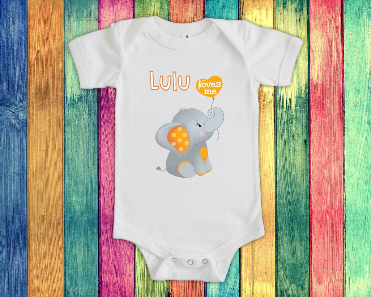 Lulu Loves Me Cute Grandma Name Elephant Baby Bodysuit Tshirt or Toddler Shirt Special Grandmother Gift or Pregnancy Reveal Announcement Graphic Tee – Warm & Stylish · Trending Graphic Apparel