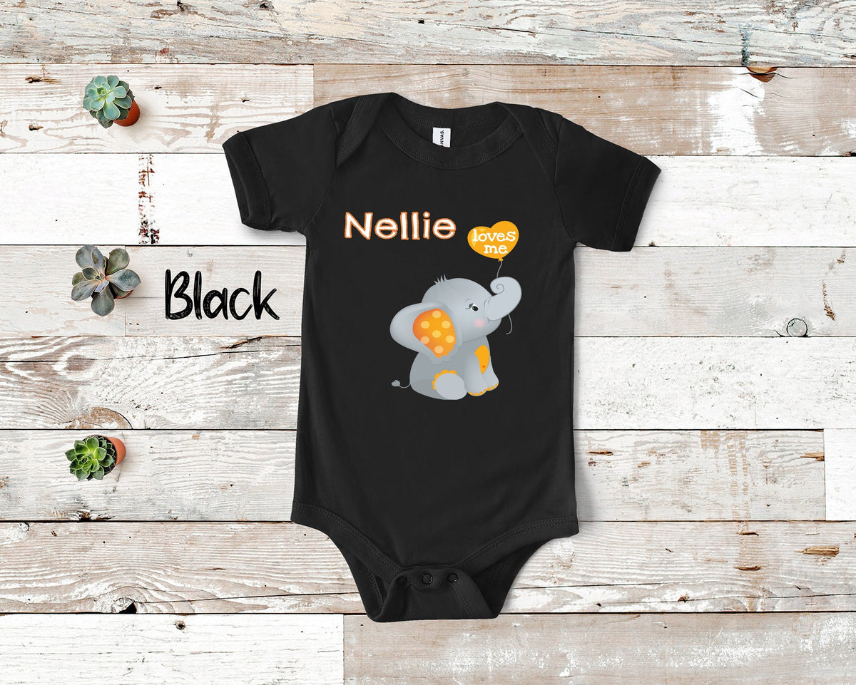 Nellie Loves Me Cute Grandma Name Elephant Baby Bodysuit Tshirt or Toddler Shirt Special Grandmother Gift or Pregnancy Reveal Announcement Graphic Tee – Cozy Vibes · Great Gift For Fans