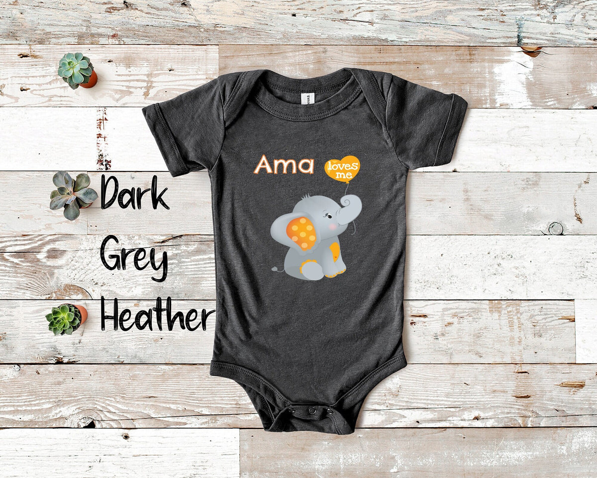 Ama Loves Me Cute Grandma Name Elephant Baby Bodysuit Tshirt or Toddler Shirt Special Grandmother Gift or Pregnancy Reveal Announcement Graphic Tee – Aesthetic Look · High-Quality Print