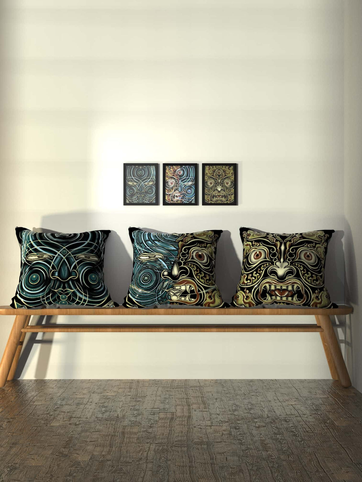 Set of 3 Yogabhoga Faces Cushion Black Graphic Tee – Fan Favorite · High-Quality Print