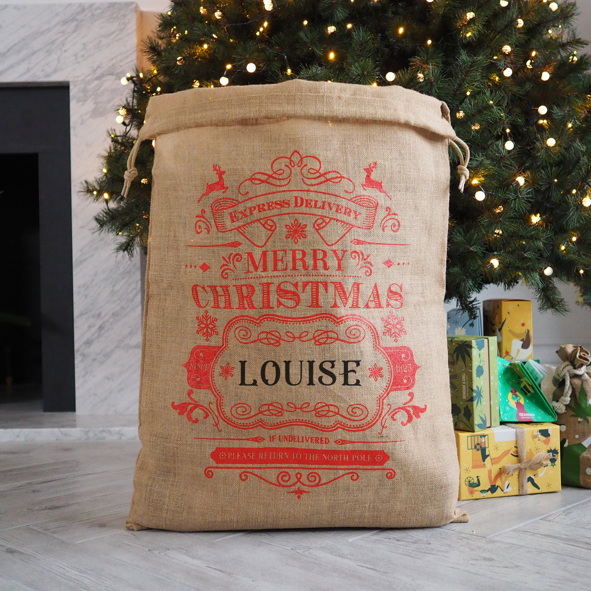 Luxury Personalized Santa Sack Personalised Christmas Decor Burlap Sack Festive Hessian Christmas Sack Graphic Tee – Warm & Stylish · Must-Have Style
