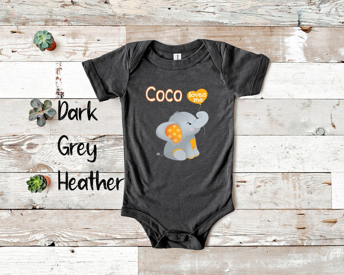 Coco Loves Me Cute Grandma Name Elephant Baby Bodysuit Tshirt or Toddler Shirt Special Grandmother Gift or Pregnancy Reveal Announcement Graphic Tee – Easygoing Wear · Must-Have Style