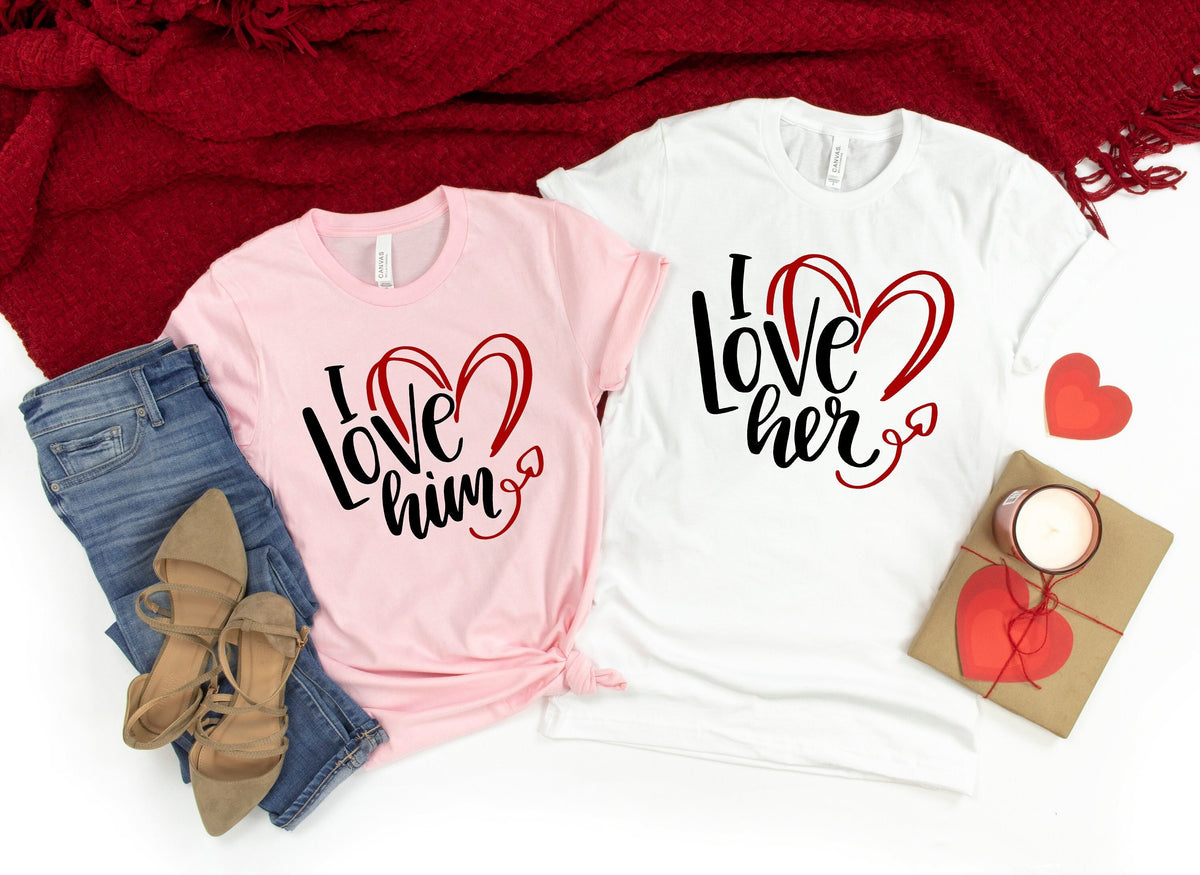I love him I love her ShirtValentines Day Shirts For WomanHeart ShirtCute ValentineValentines Day GiftMatching Couples Valentines Shirt Graphic Tee – Feel-Good Design · Trending Graphic Apparel