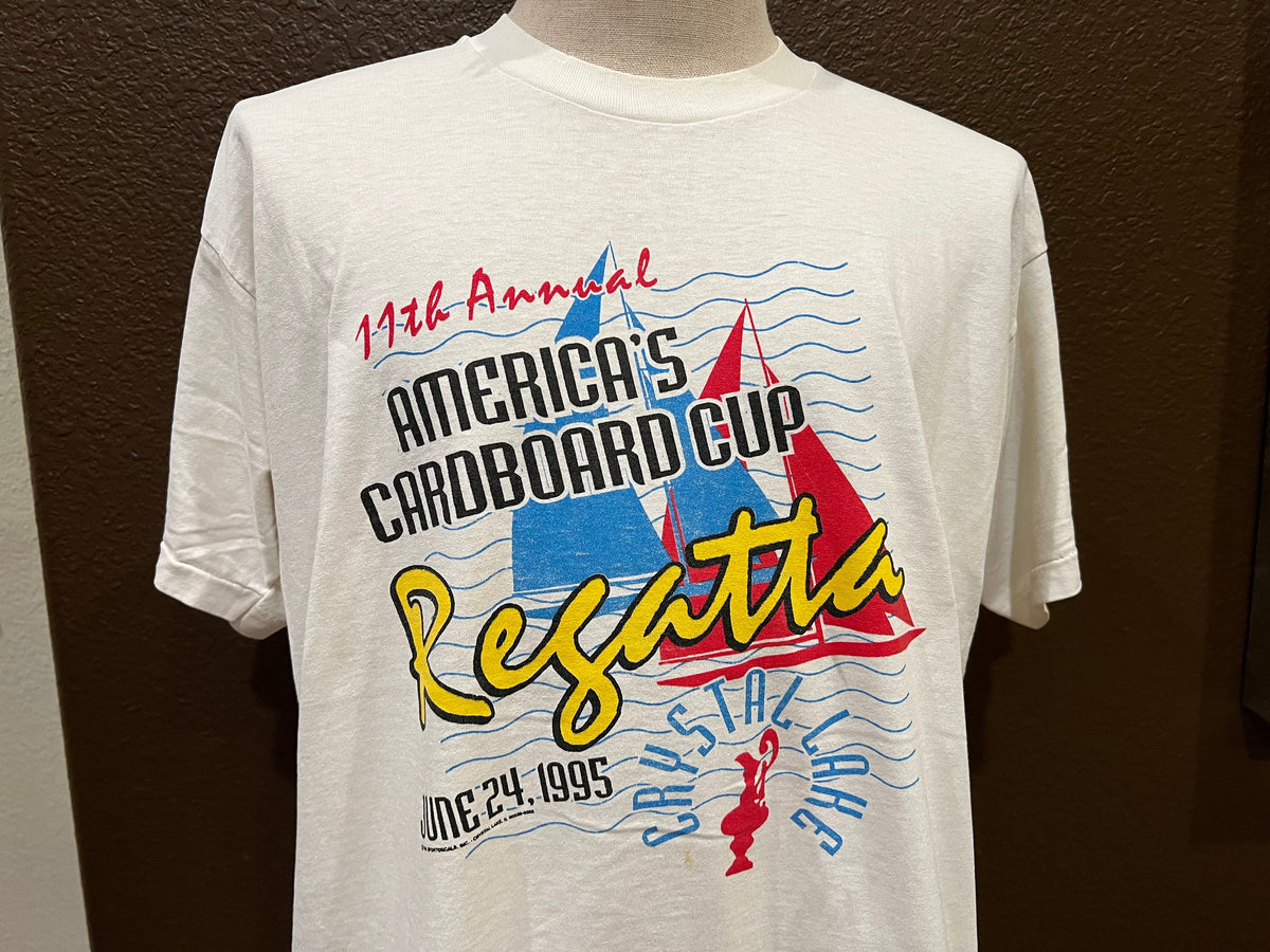 Vintage 9039s America39s Cardboard Cup Regatta 1995 Sailboat White T Shirt Size XXL Graphic Tee – Bold Style · High-Quality Print