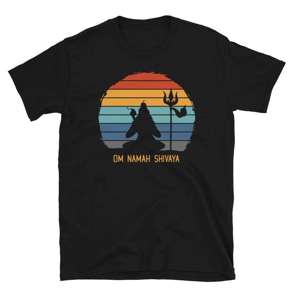 Retro Sunset Shiva Meditating Om Namah Shivaya Unisex T Shirt Graphic Tee – Warm & Stylish · Trending Graphic Apparel