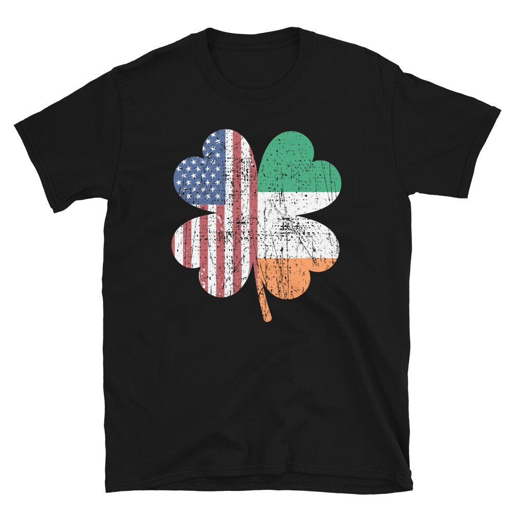 Four Leaf Clover USA and Irish Flag Unisex T Shirt Graphic Tee – Aesthetic Look · Must-Have Style