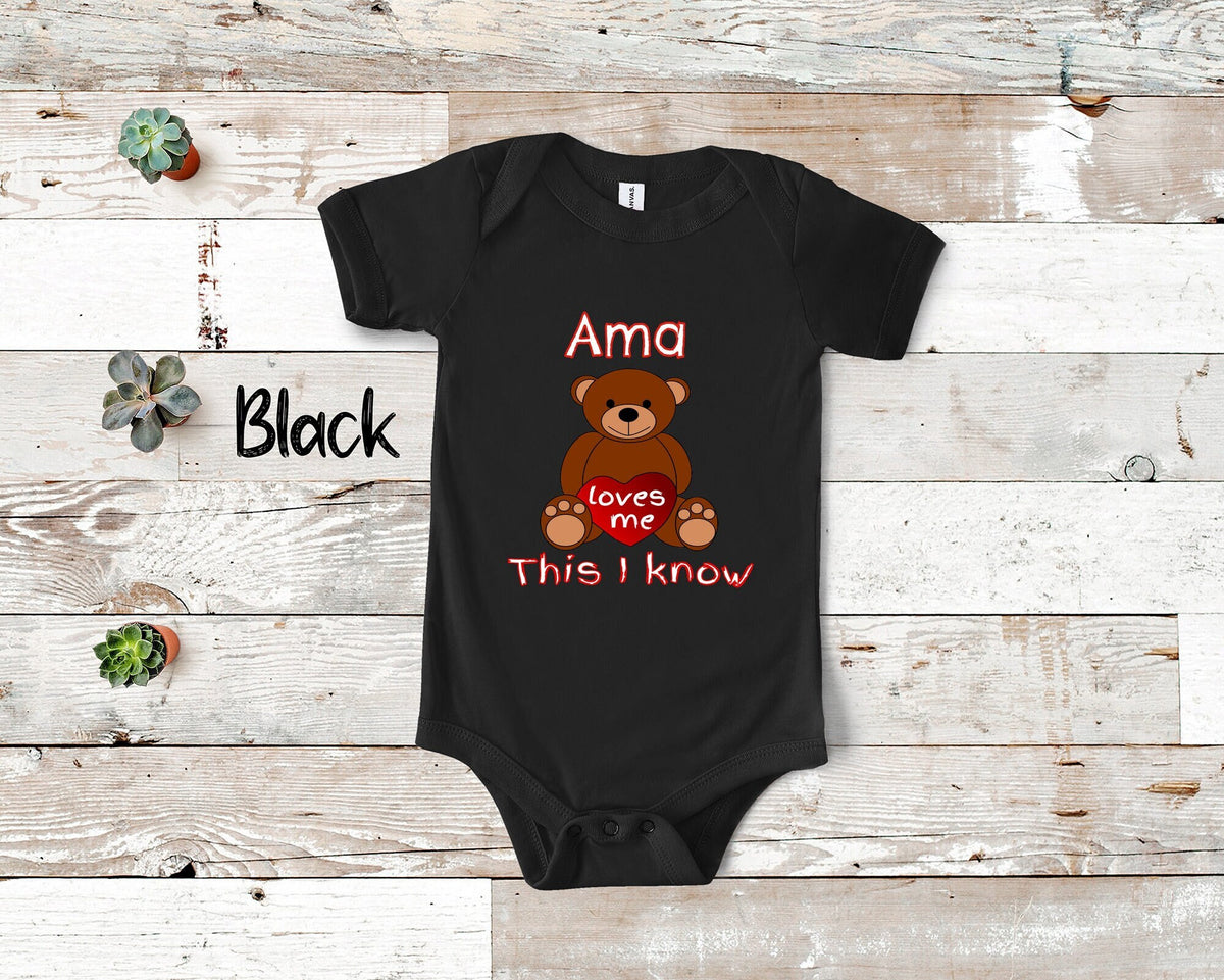 Ama Loves Me Cute Grandma Name Baby Bear Bodysuit Tshirt or Toddler Shirt Special Grandmother Gift or Pregnancy Reveal Announcement Graphic Tee – Cozy Vibes · High-Quality Print