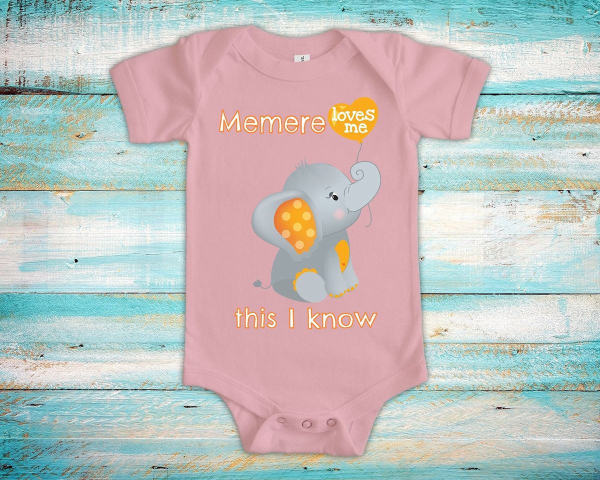Memere Loves Me Cute Grandma Name Elephant Baby Bodysuit Unique Grandmother Gift for Granddaughter or Grandson or Pregnancy Announcement Graphic Tee – Aesthetic Look · Perfect For Daily Wear