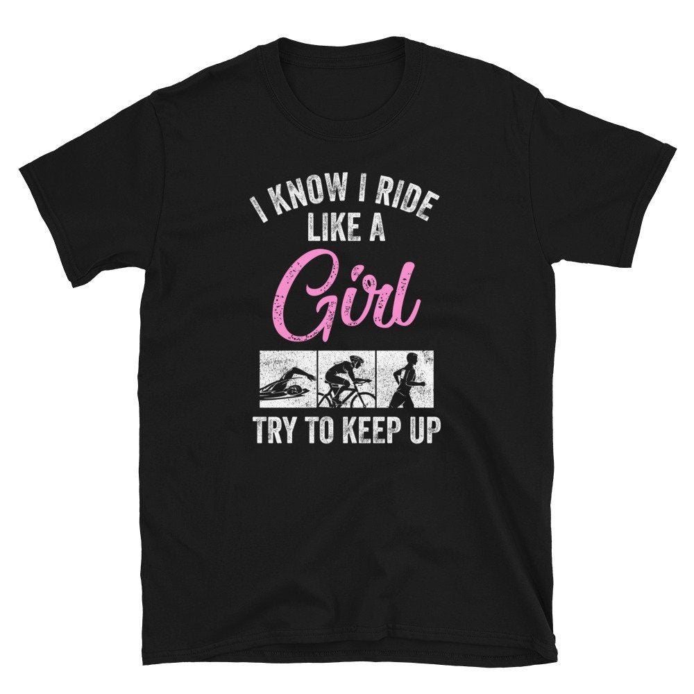 Triathlon Athlete Girl Try to Keep Up T Shirt Graphic Tee – Aesthetic Look · Must-Have Style