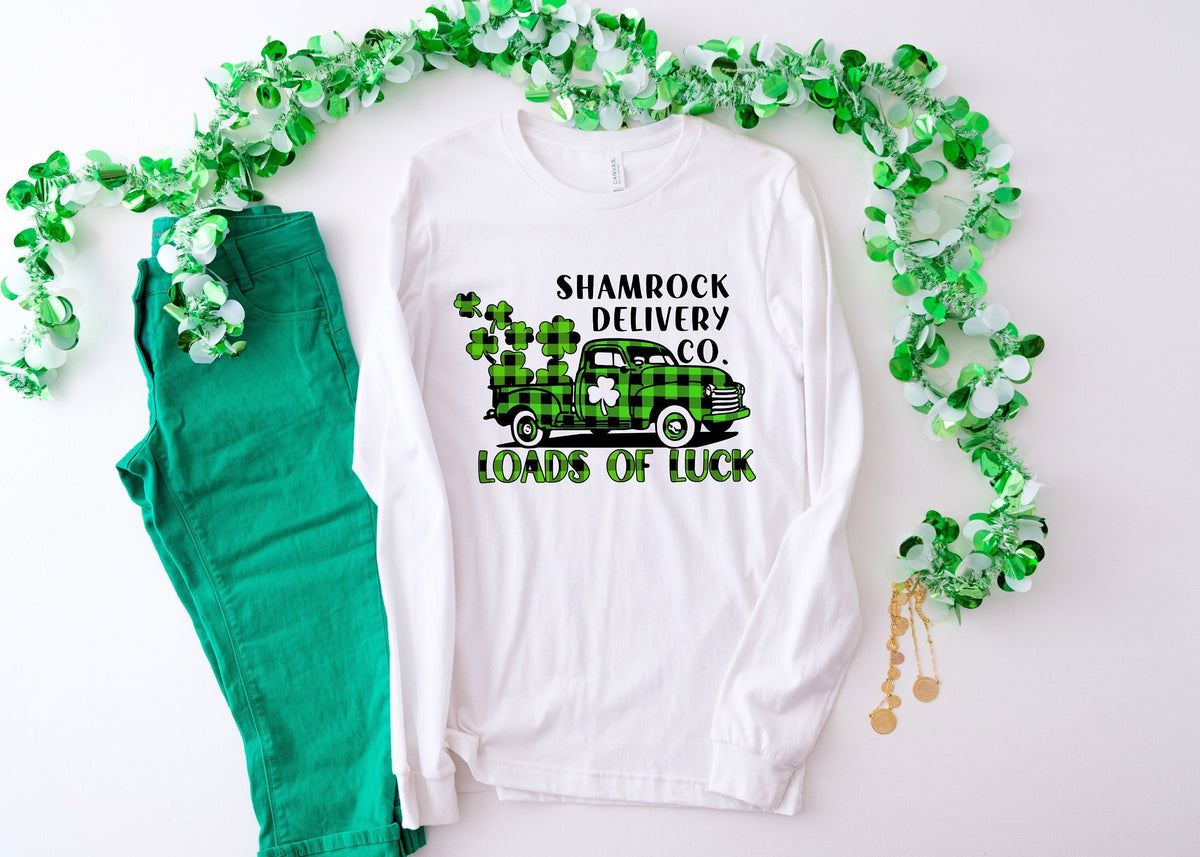 St Patricks Buffalo Plaid TruckBuffalo Plaid with Cheetah ShamrocksSt Paddys DayLeprechaunShamrockSt Patrick39s Family Matching Shirt Graphic Tee – Cozy Vibes · Perfect For Daily Wear