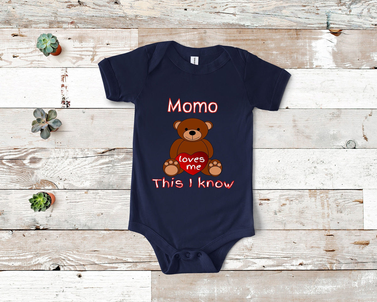 Momo Loves Me Cute Grandma Bear Baby Bodysuit Tshirt or Toddler Shirt Special Grandmother Gift or Pregnancy Reveal Announcement Graphic Tee – Soft Feel · High-Quality Print