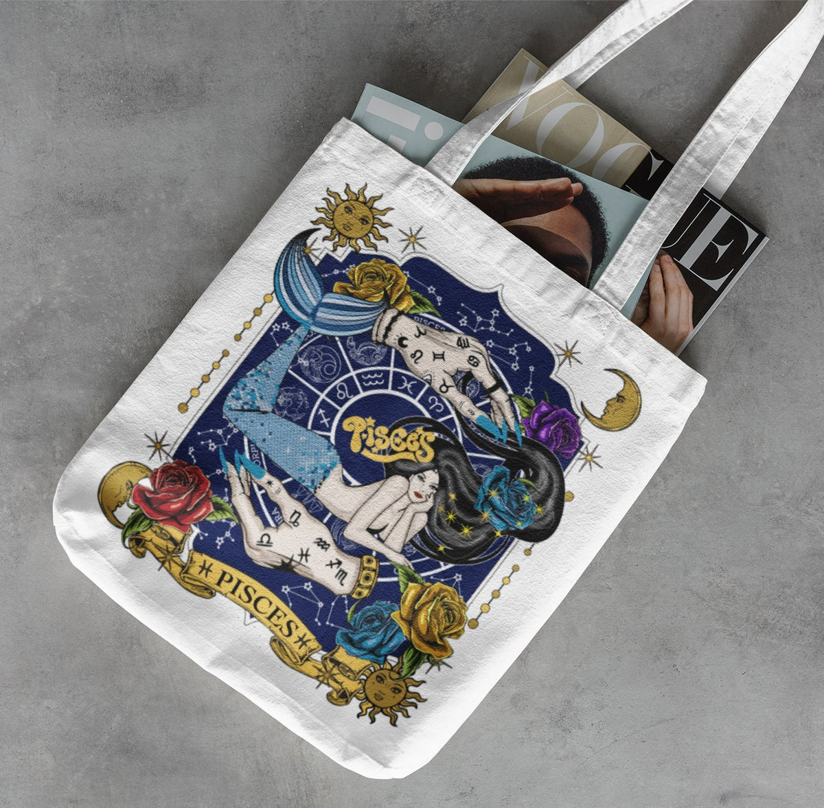 Cute Zodiac Tote Cool Pisces Printed Trendy Rose Print Witch Flower Graphic Boho Stylish Floral Aesthetic Handbag Trendy Shoulder Bag Tote Bag – Fan Favorite · Trending Graphic Apparel